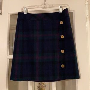 J McLaughlin Plaid Skirt with Brass Buttons